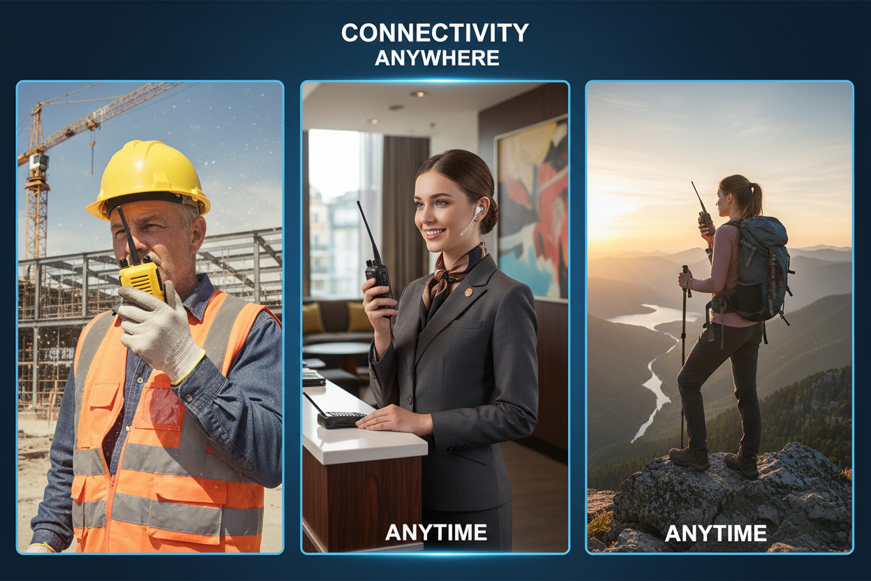 Diverse markets for a radio distributor including construction, hospitality, and outdoors.